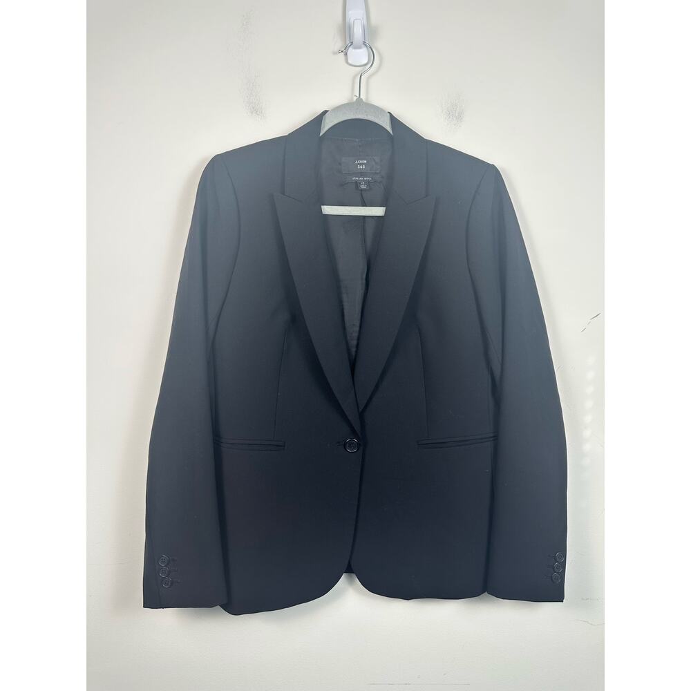 J. Crew Italian Wool Single Button Blazer‎ Black Size 12 EUC Work Career